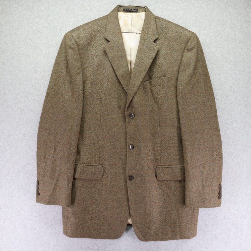 Calvin Klein Blazer Mens 42L Wool Suit Coat Sports Coat Brown Herringbone